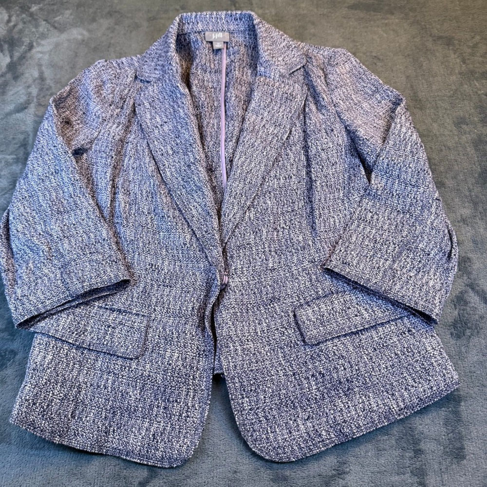 J. Jill Blazer Women's‎ Size 10 Tweed Open Front Blazer Jacket Purple Preppy
